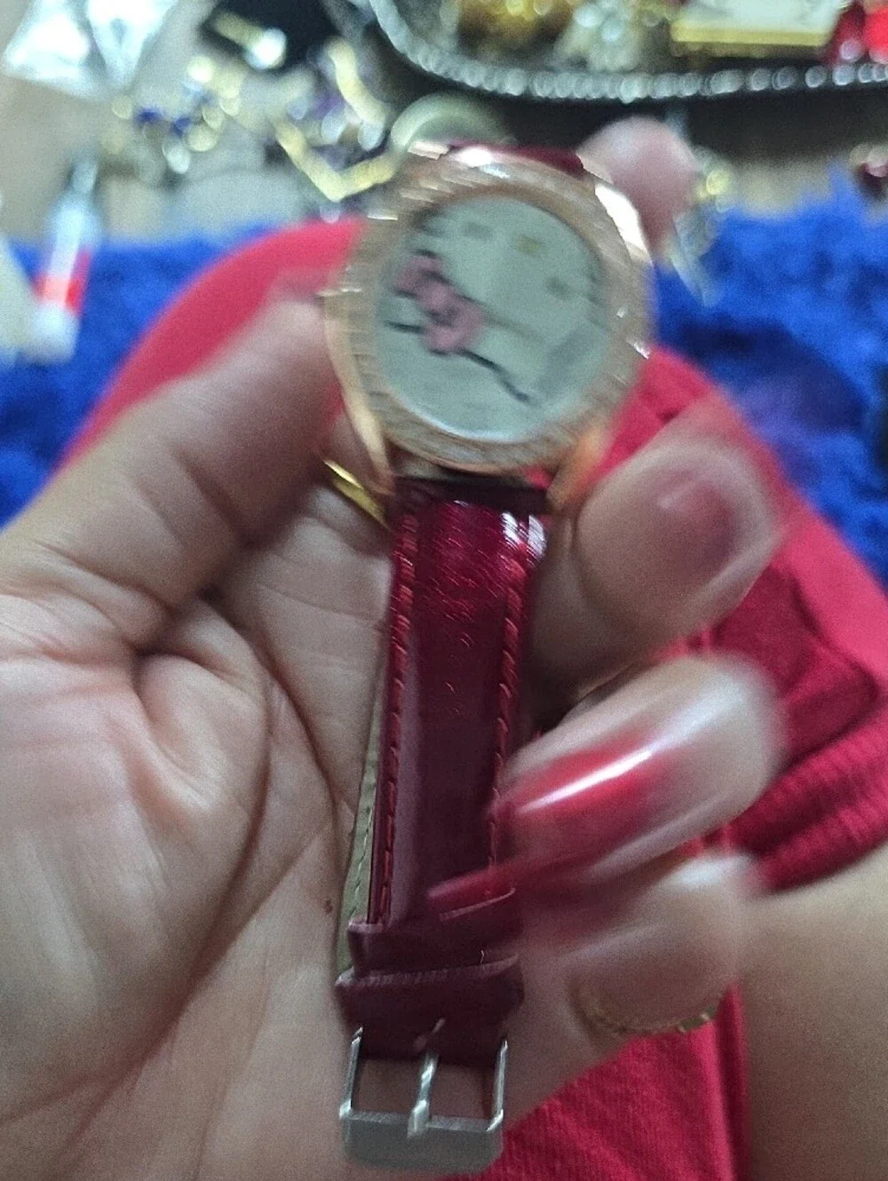 Hello Kitty Rose Gold Watch with Pink Bow and Burgundy Strap